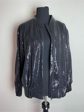Serra Black Sequin Bomber Jacket
